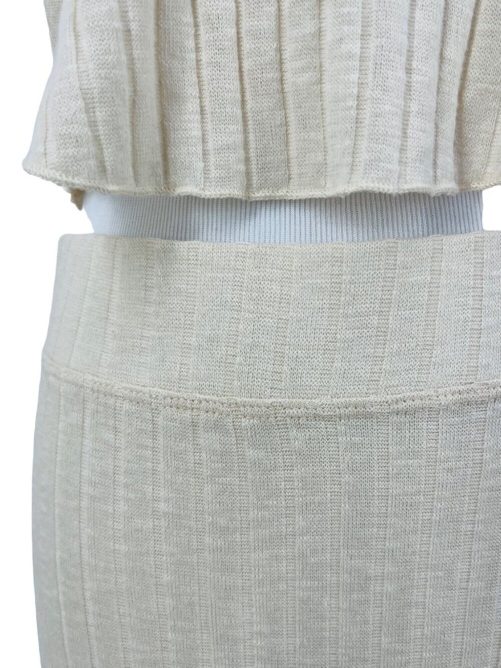 NWOT Free People Beige Soft Ribbed Knit Top & Maxi Skirt 2 Piece Set L Boho - Picture 4 of 13